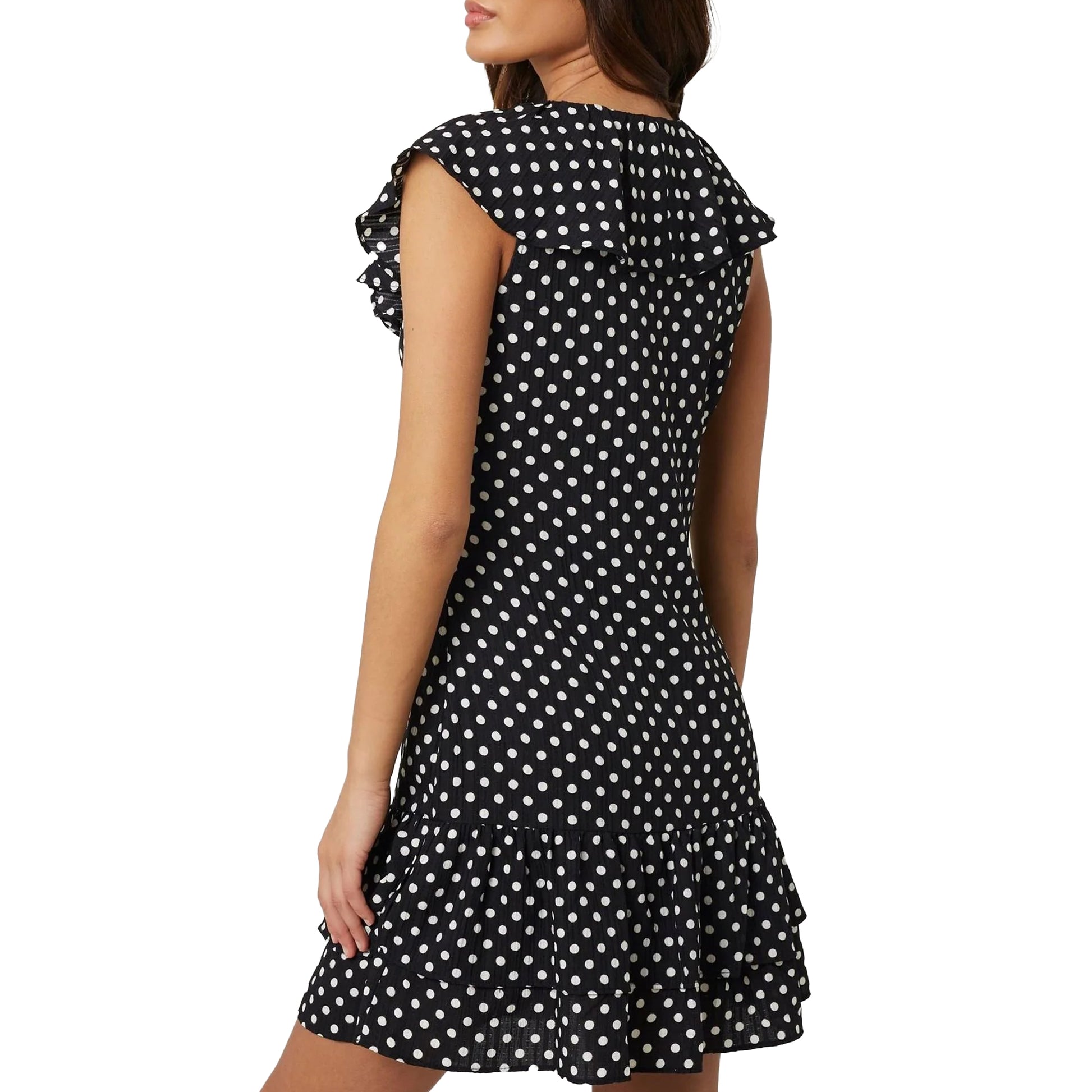 Black-Cream - Back - Brave Soul Womens-Ladies Polka Dot Frill Detail Mini Dress