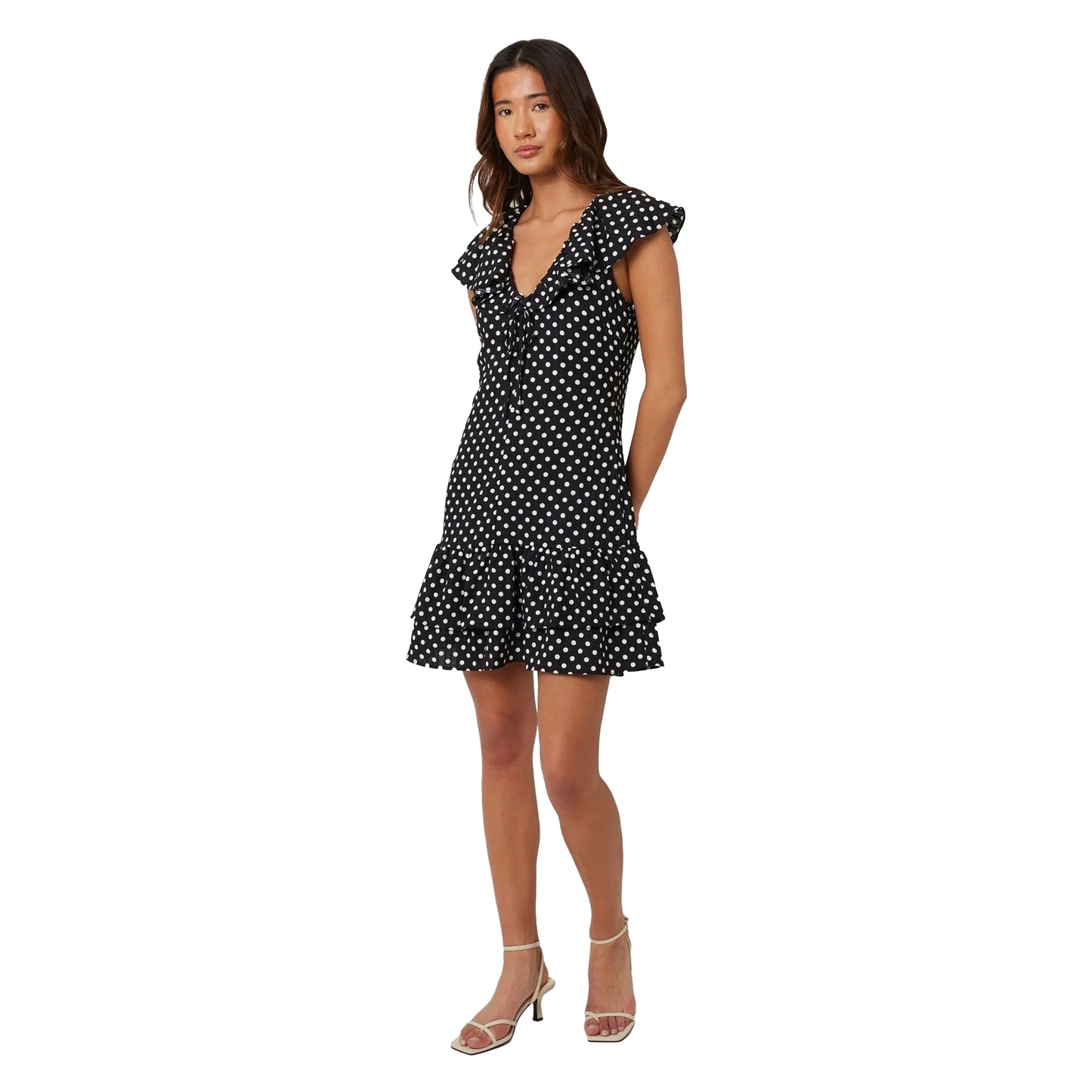 Black-Cream - Lifestyle - Brave Soul Womens-Ladies Polka Dot Frill Detail Mini Dress