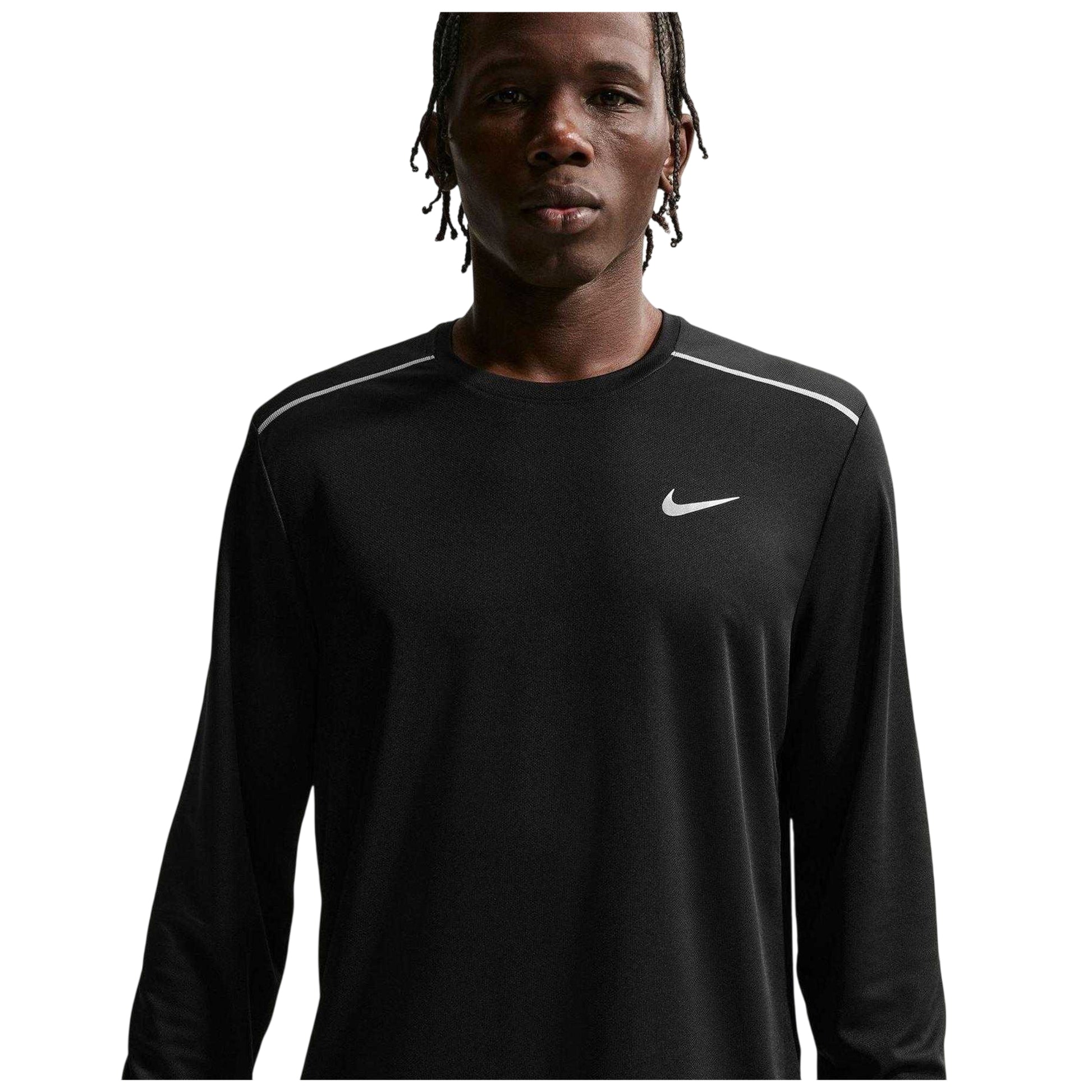 Black - Side - Nike Mens Miler Long-Sleeved Running T-Shirt