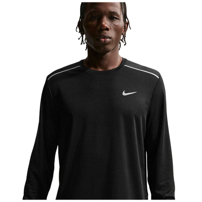 Black - Side - Nike Mens Miler Long-Sleeved Running T-Shirt