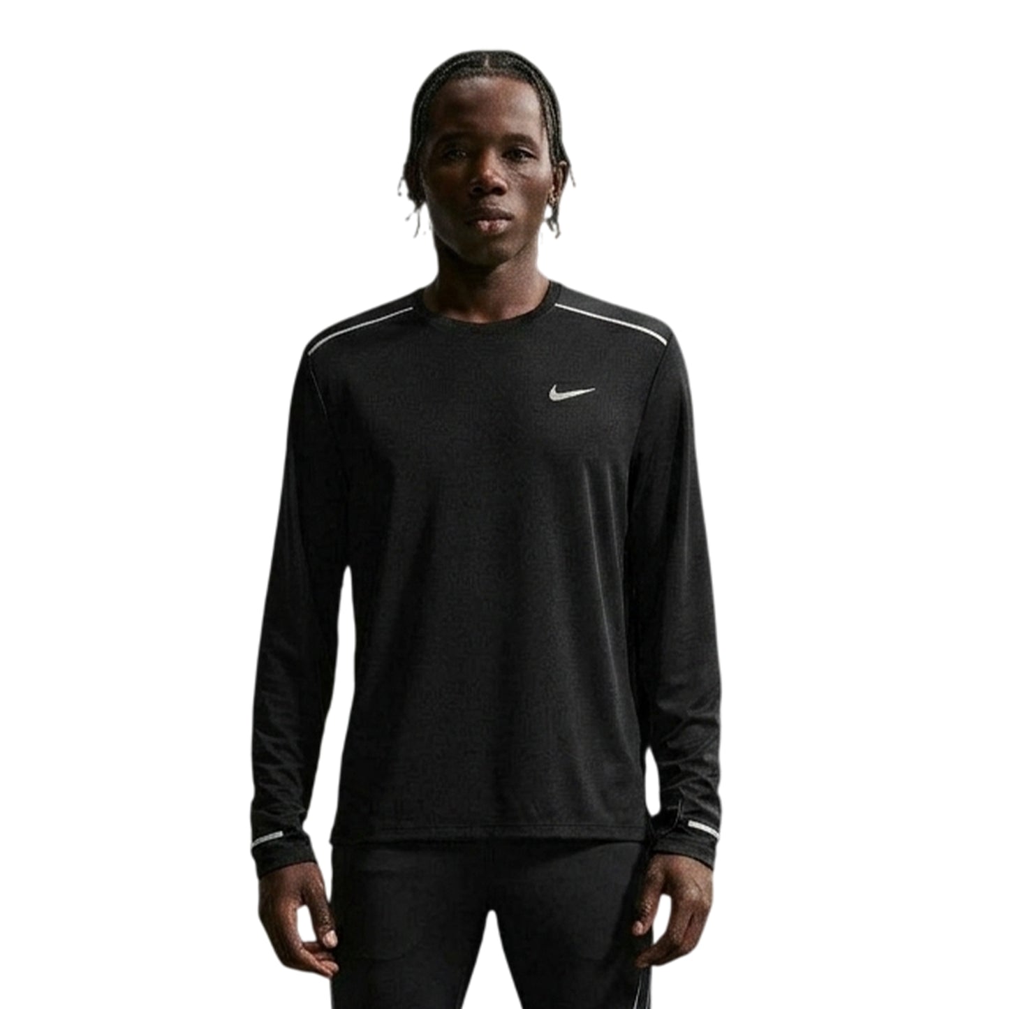 Black - Front - Nike Mens Miler Long-Sleeved Running T-Shirt
