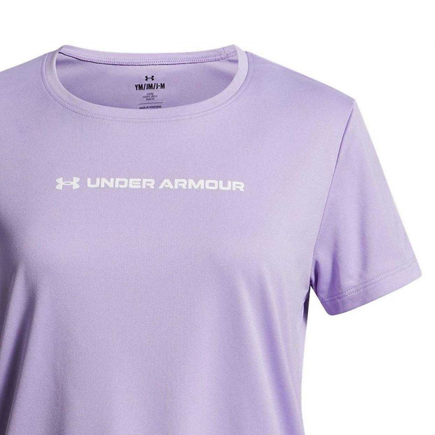 Purple - Side - Under Armour Childrens-Kids Tech Wordmark Performance T-Shirt