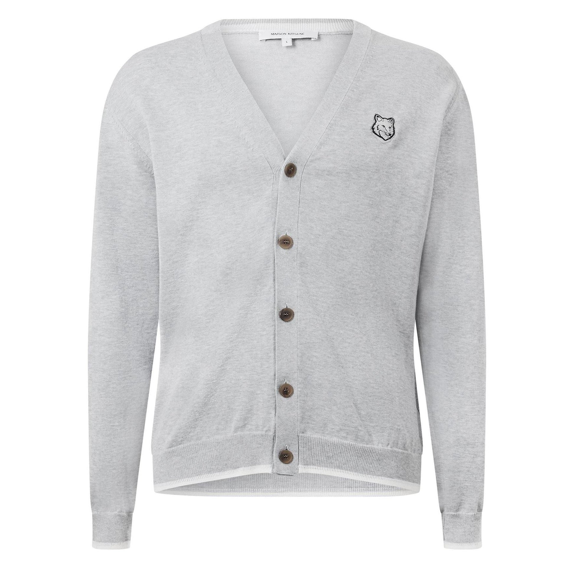 Grey - Front - Maison Kitsuné Mens Fox Head Cardigan