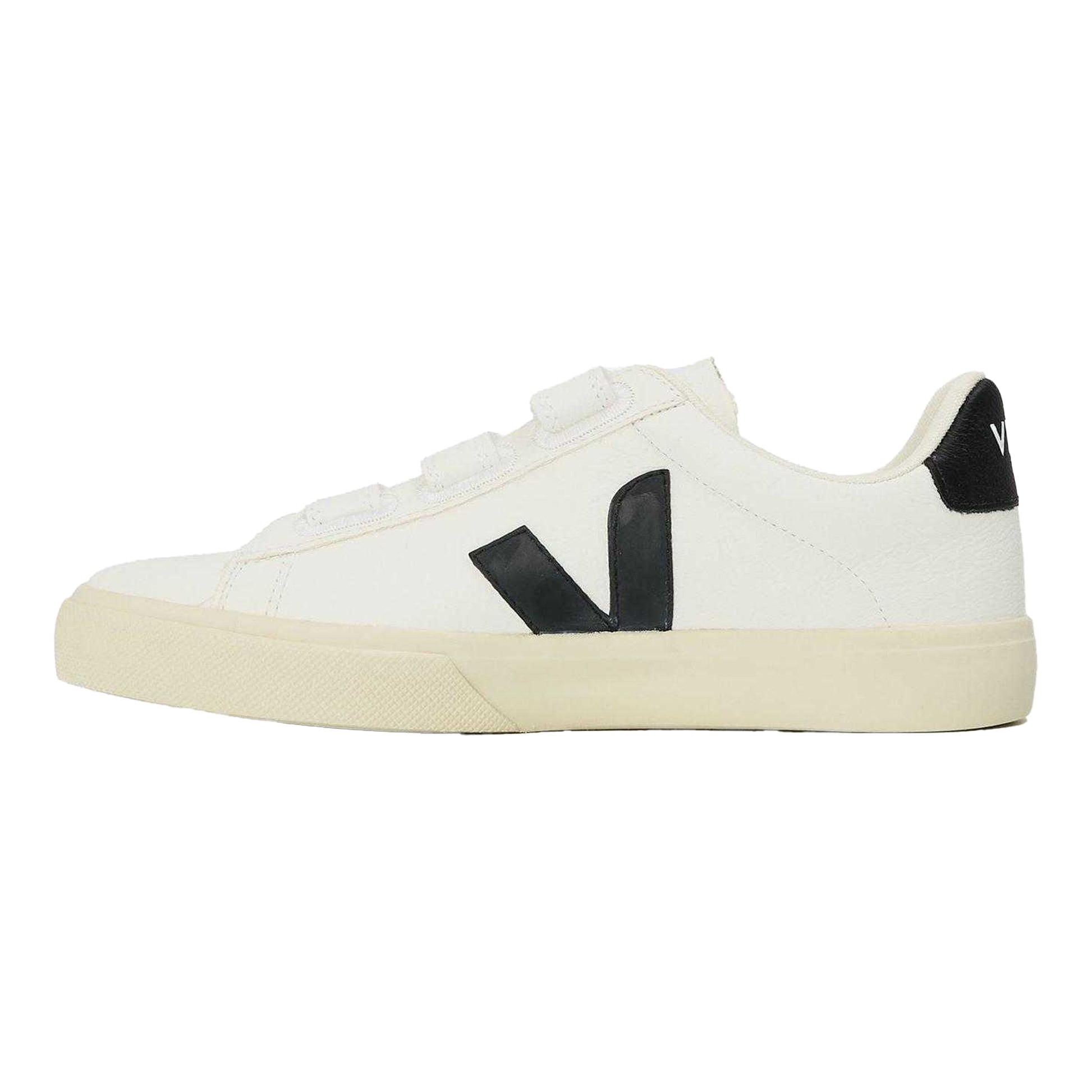 White-Black - Back - Veja Womens-Ladies Recife Leather Touch Fastening Court Trainers