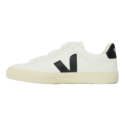 White-Black - Back - Veja Womens-Ladies Recife Leather Touch Fastening Court Trainers