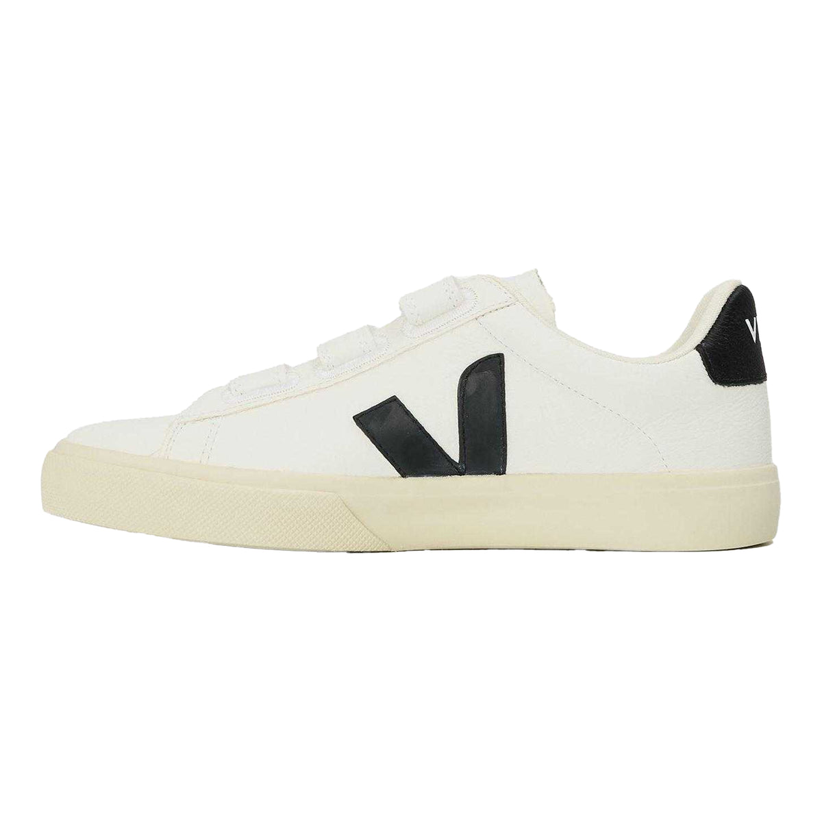 White-Black - Back - Veja Womens-Ladies Recife Leather Touch Fastening Court Trainers