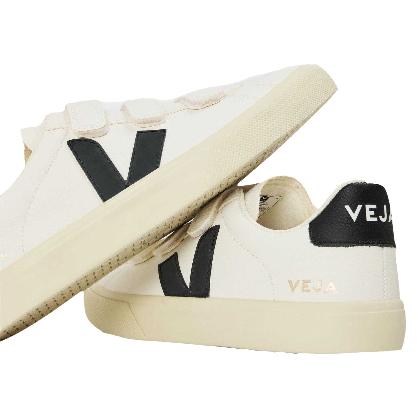 White-Black - Side - Veja Womens-Ladies Recife Leather Touch Fastening Court Trainers