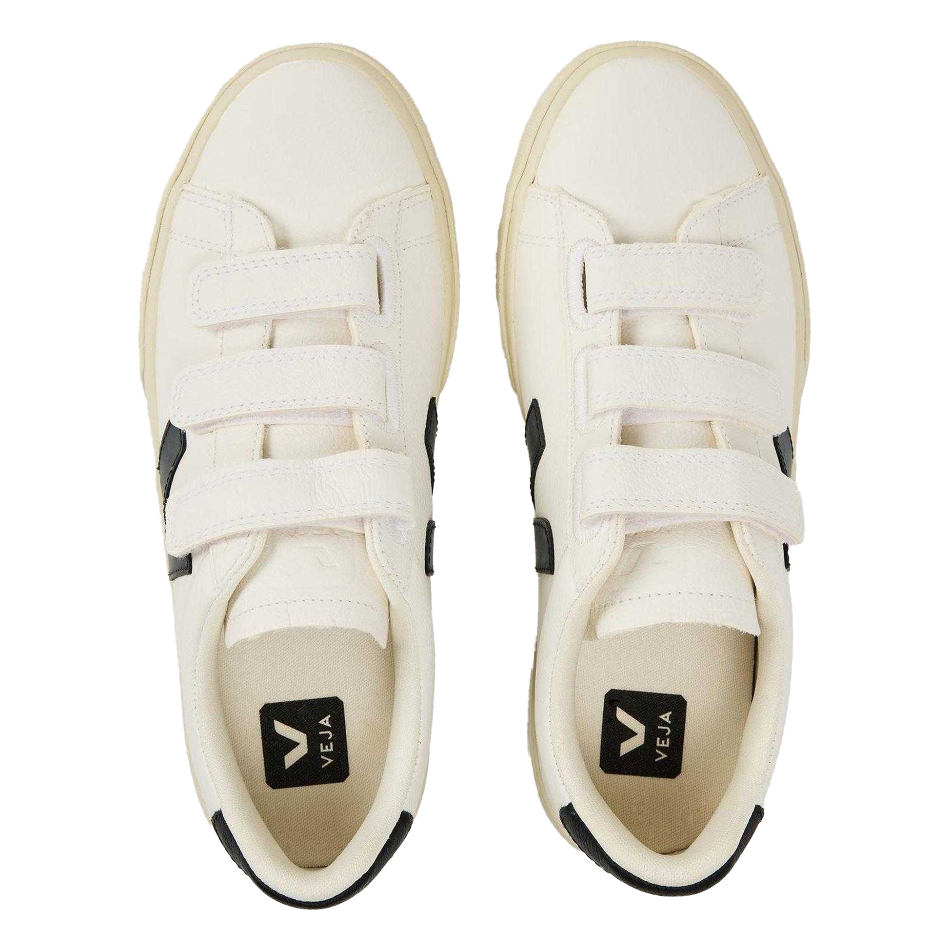 White-Black - Lifestyle - Veja Womens-Ladies Recife Leather Touch Fastening Court Trainers