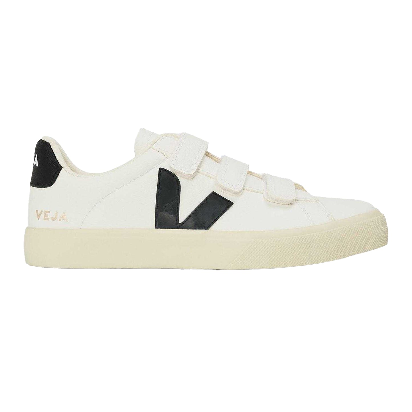 White-Black - Front - Veja Womens-Ladies Recife Leather Touch Fastening Court Trainers
