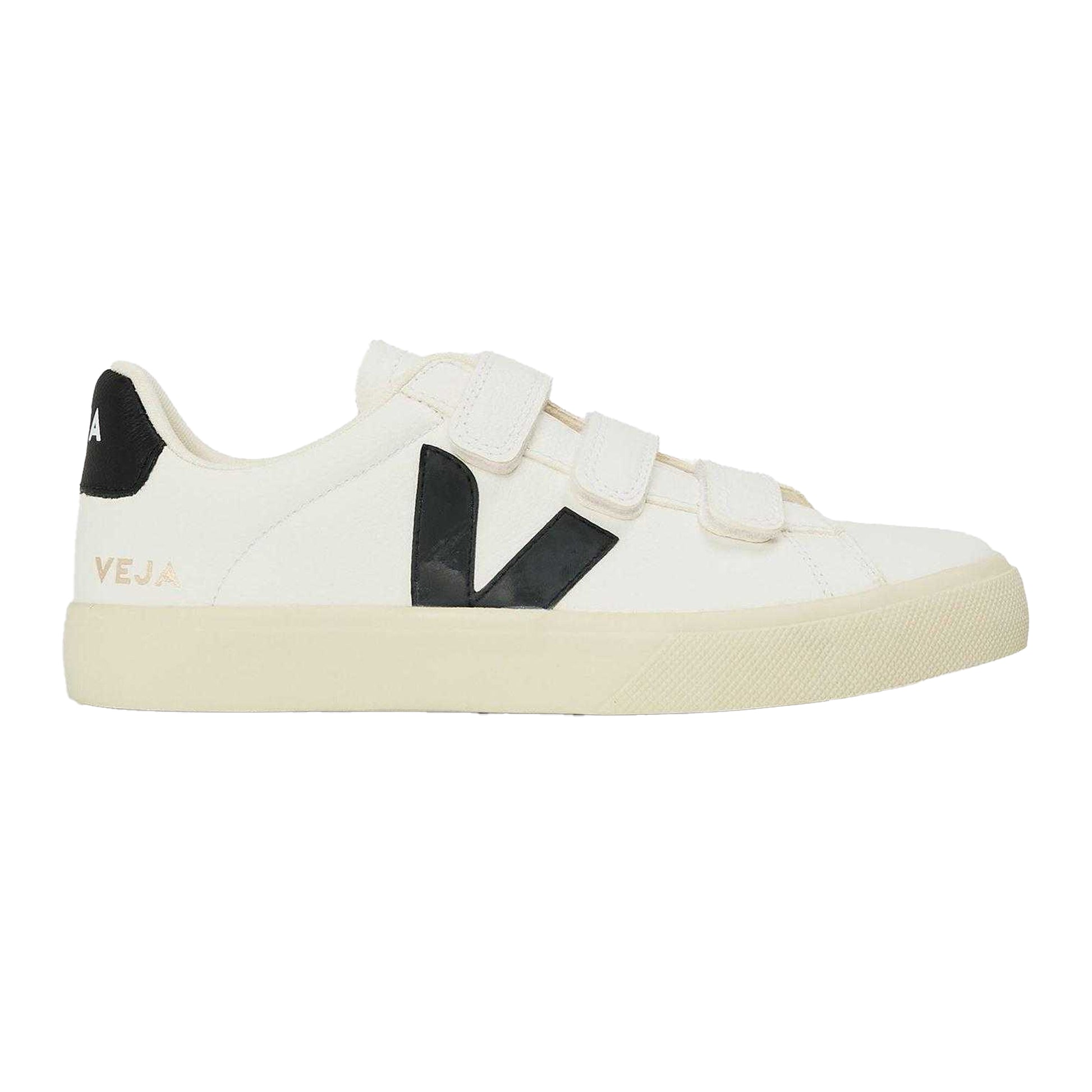 White-Black - Front - Veja Womens-Ladies Recife Leather Touch Fastening Court Trainers
