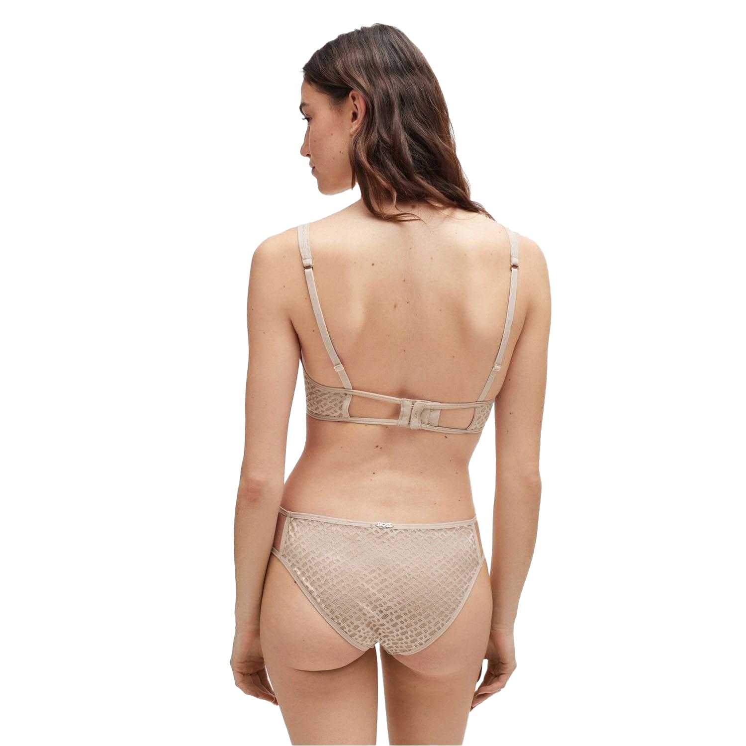 Beige - Back - Boss Womens-Ladies Monogram Lace Detail Bra