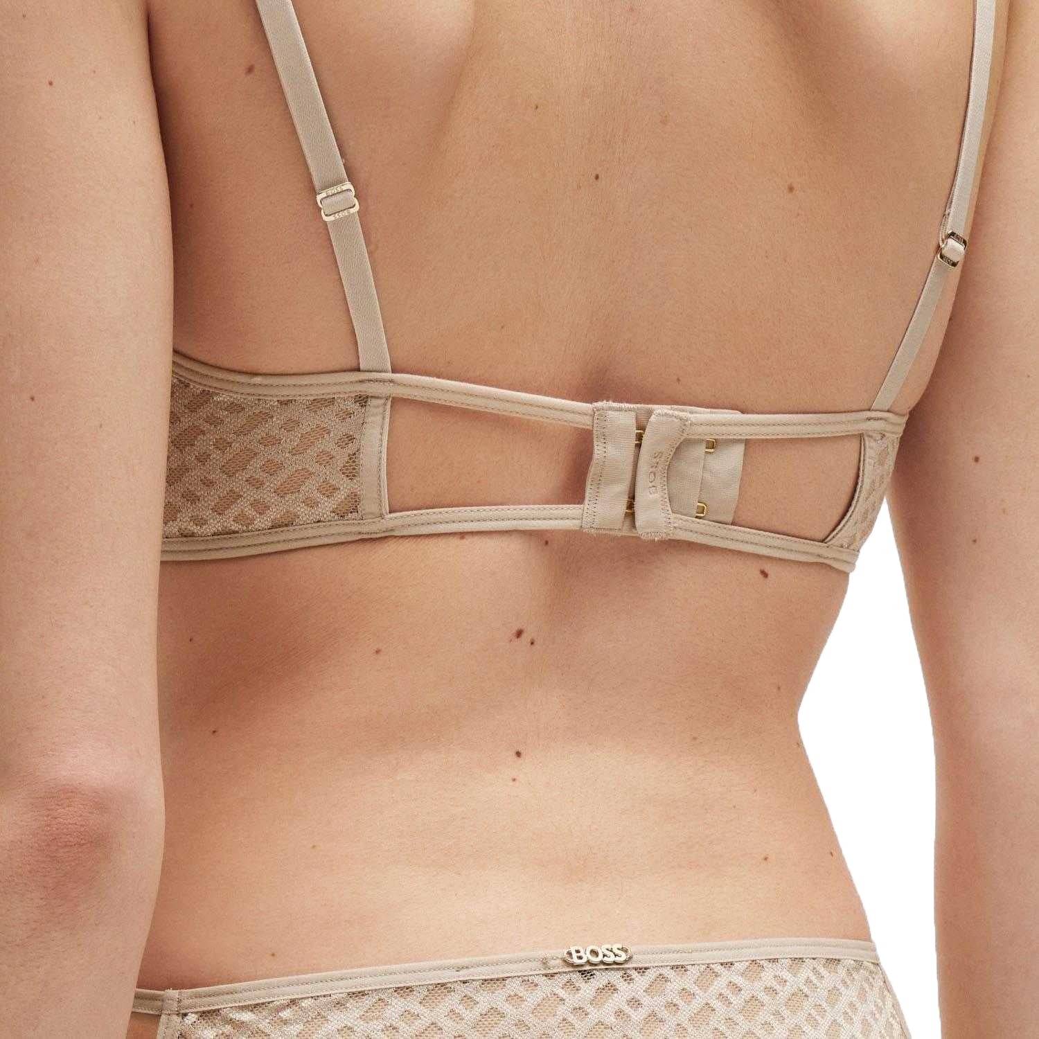Beige - Side - Boss Womens-Ladies Monogram Lace Detail Bra