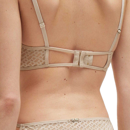 Beige - Side - Boss Womens-Ladies Monogram Lace Detail Bra