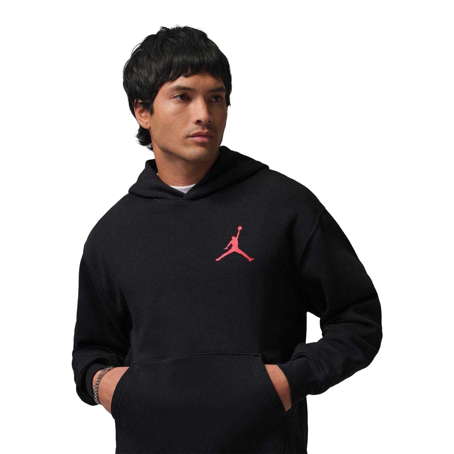 Black-Red - Front - Nike Mens Air Jordan Fleece Hoodie
