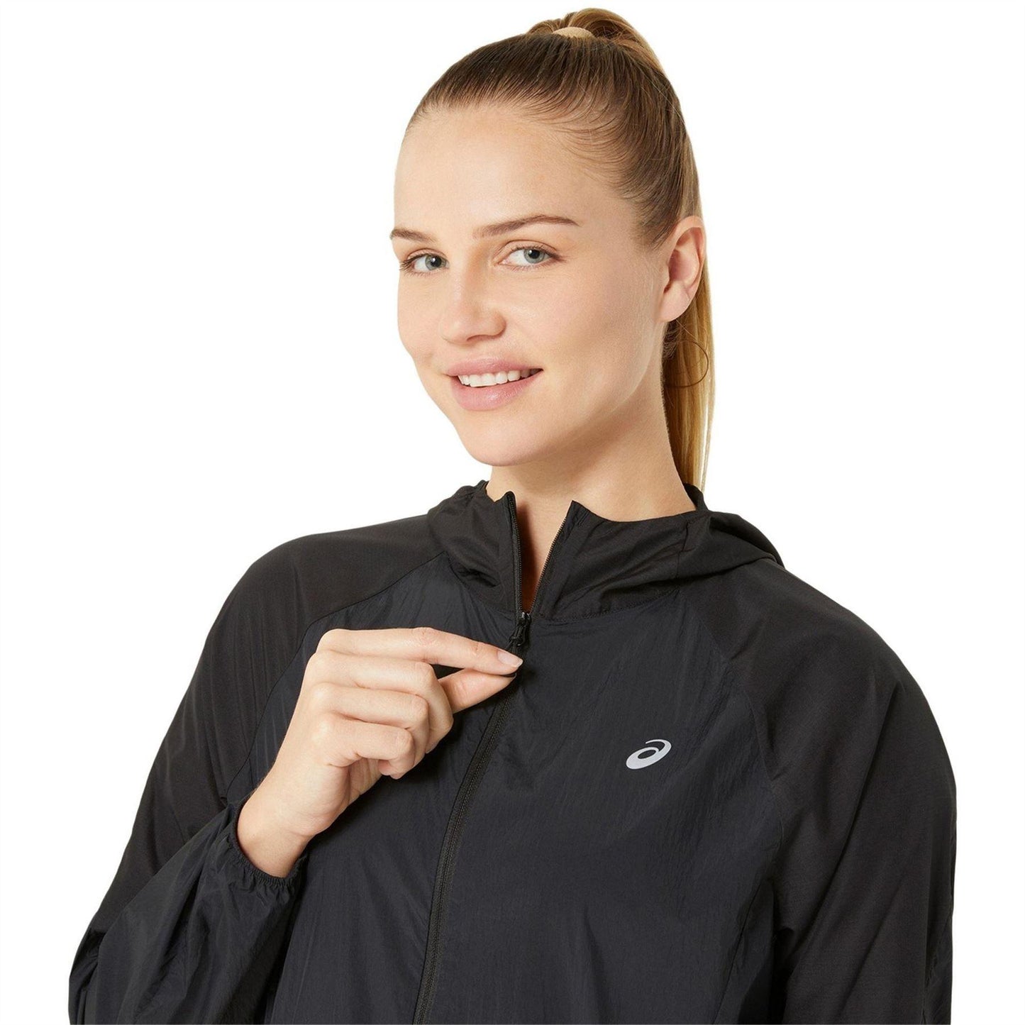 Black - Side - Asics Womens-Ladies Packable Athletic Jacket