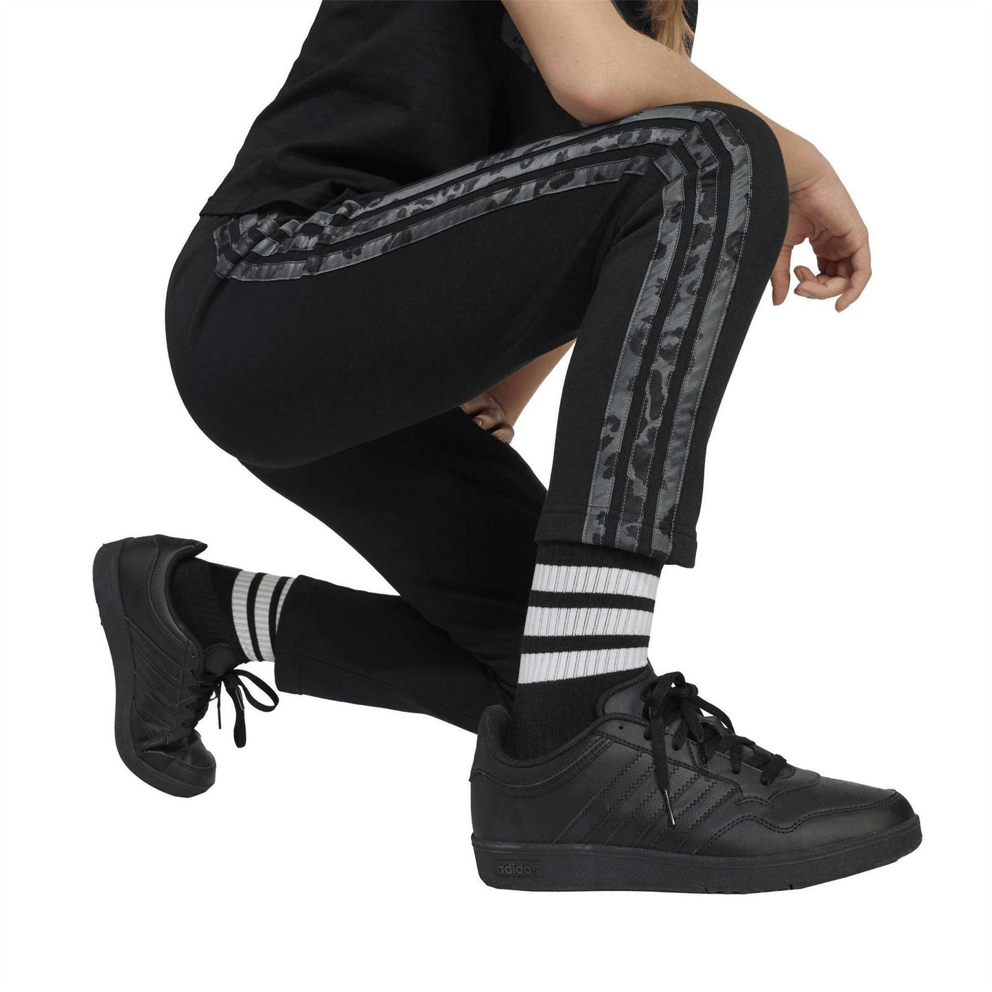 Black - Side - Adidas Childrens-Kids Leopard Print Joggers