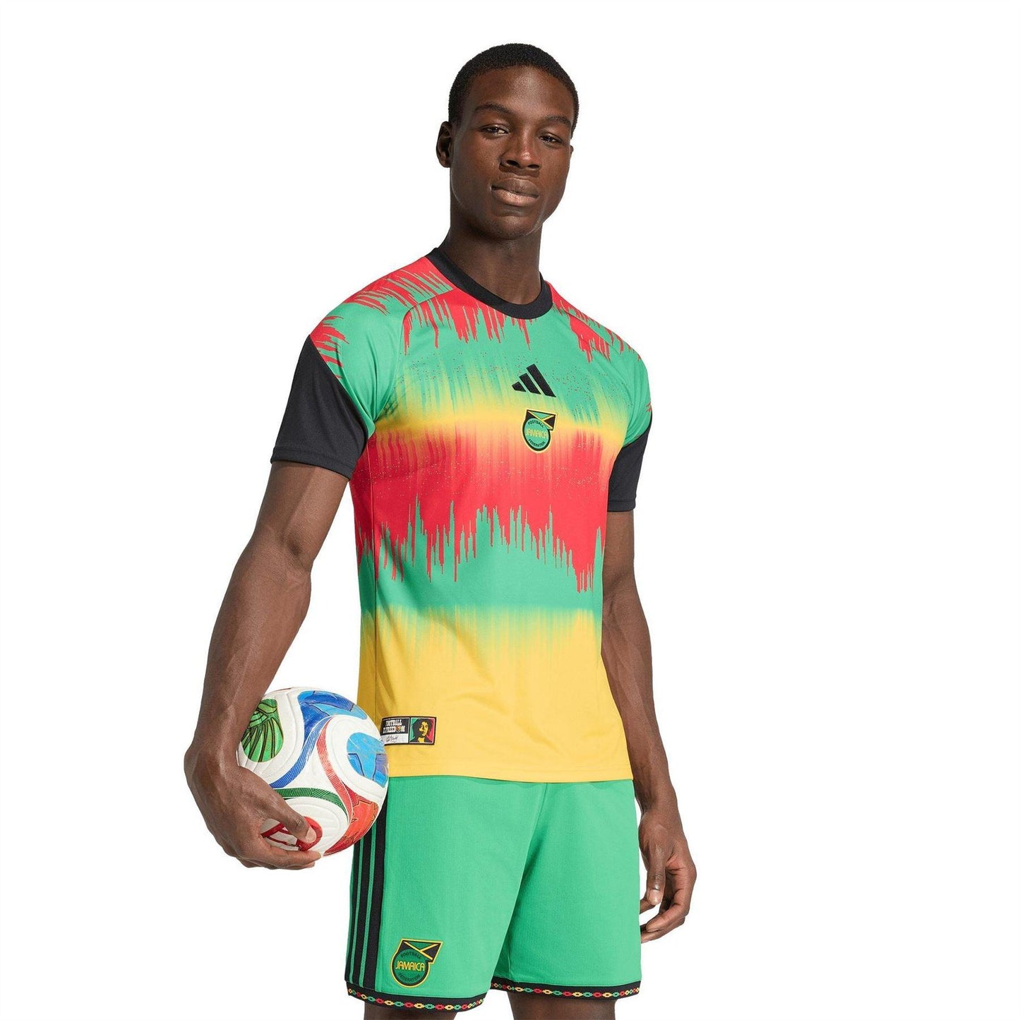 Gold-Green - Side - Adidas Mens 2026 Pre Match Jamaica Contrast Panel Football Shirt