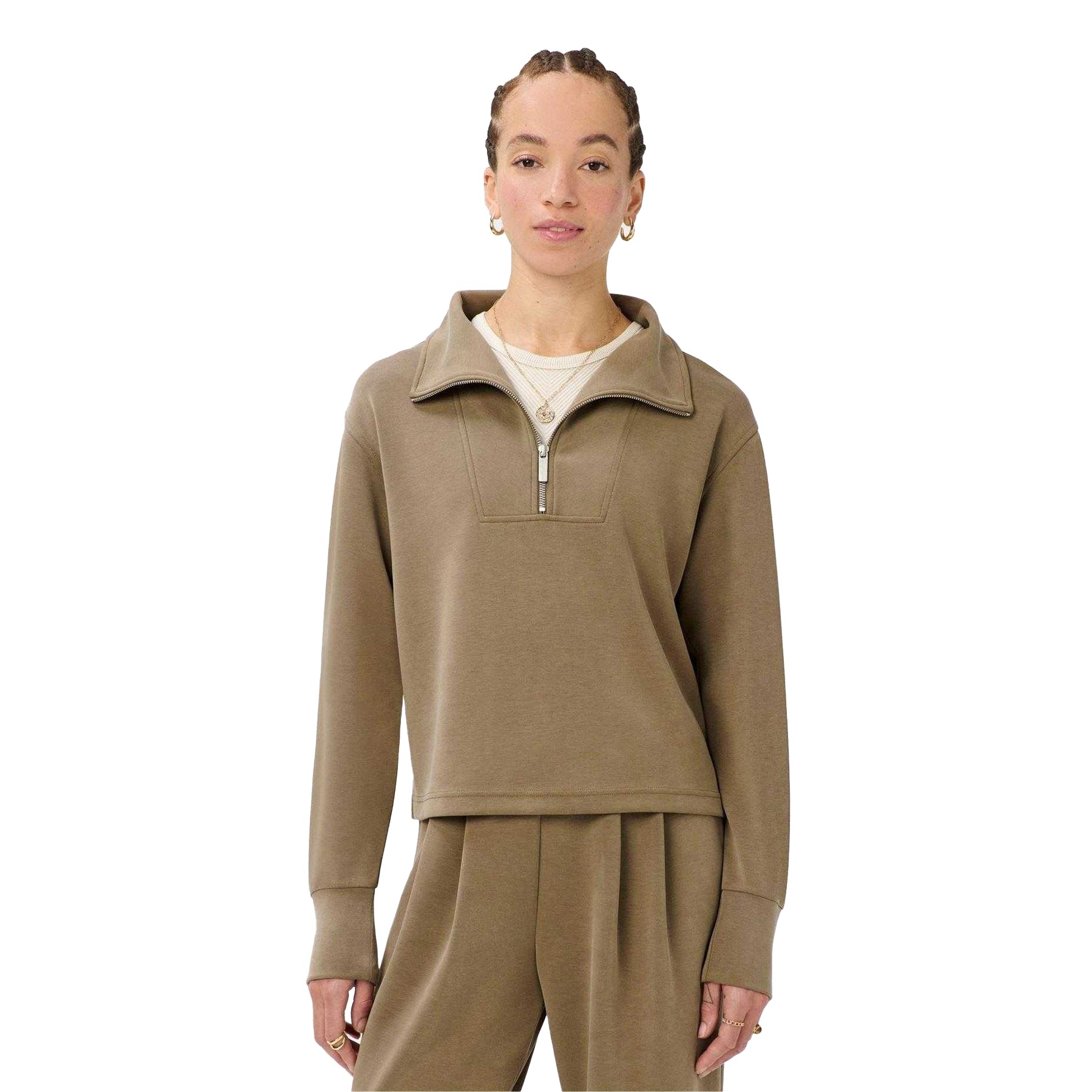 Khaki Brown - Side - Sweaty Betty Womens-Ladies Quarter Zip Fleece Top