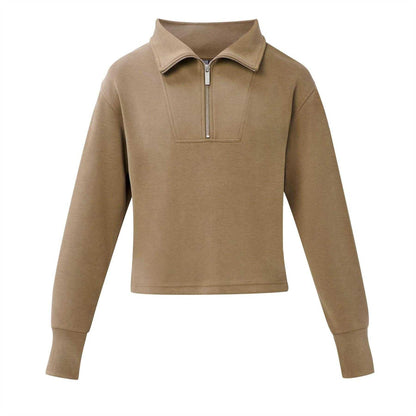 Khaki Brown - Front - Sweaty Betty Womens-Ladies Quarter Zip Fleece Top