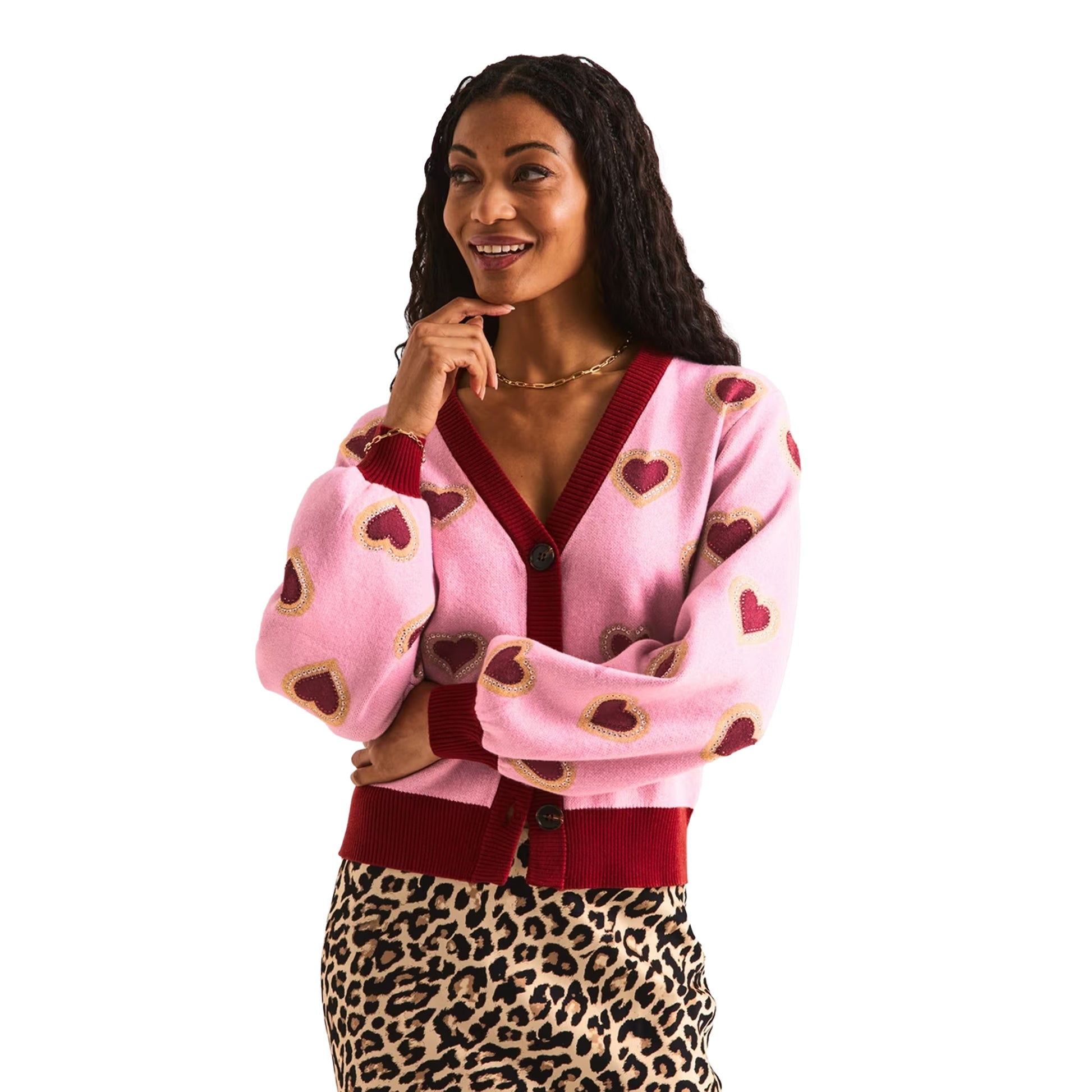 Pink - Side - Never Fully Dressed Womens-Ladies Heart Knitted Cardigan