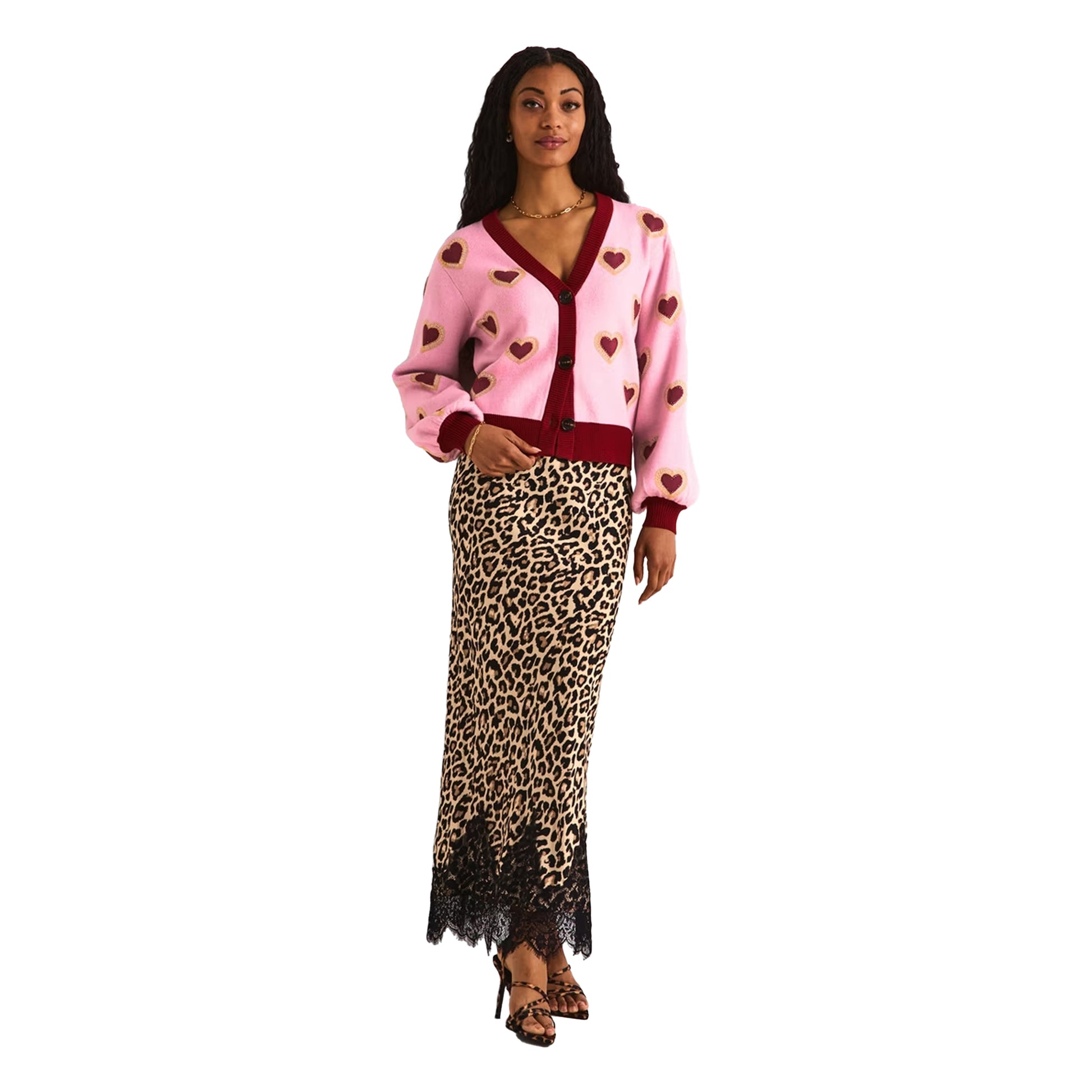 Pink - Pack Shot - Never Fully Dressed Womens-Ladies Heart Knitted Cardigan