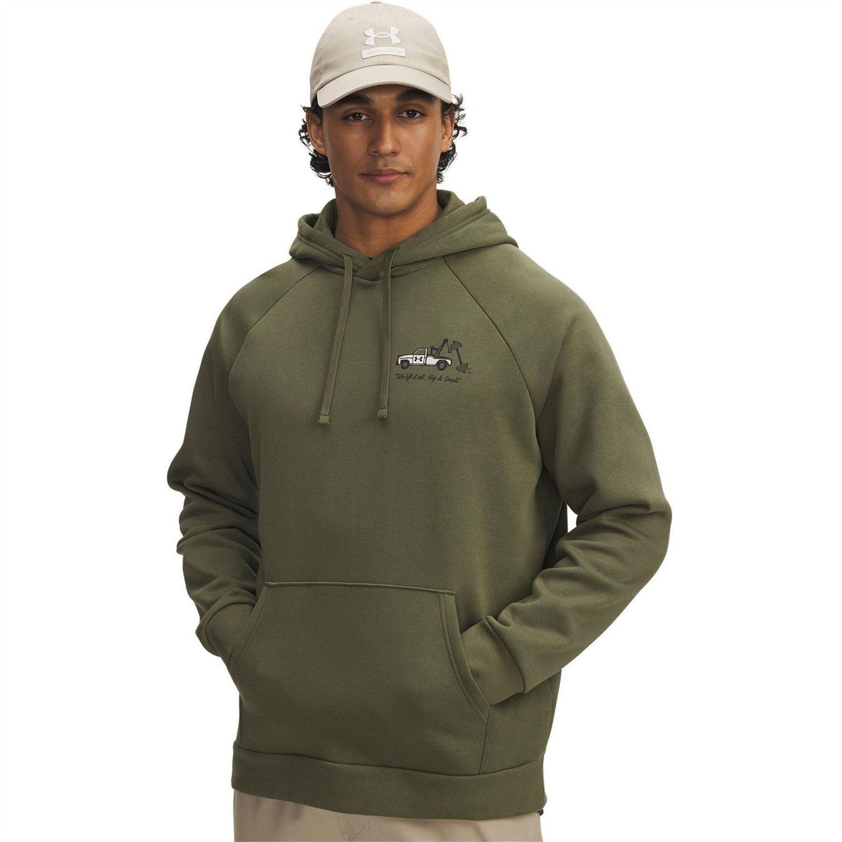 Green - Front - Under Armour Mens Rival Fleece Hoodie