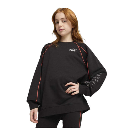Puma Black - Side - Puma Childrens-Kids Sportstyle Relaxed Fit Raglan Long-Sleeved Sweatshirt