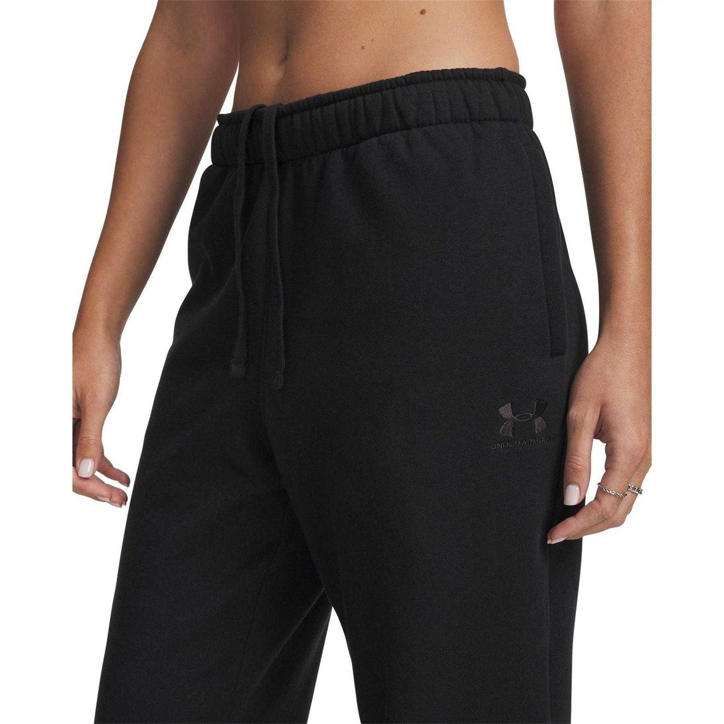 Black - Side - Under Armour Womens-Ladies Icon Relaxed Fit Jogging Bottoms