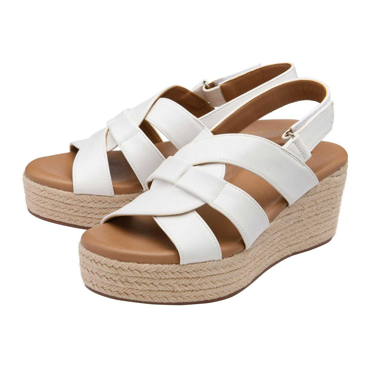White - Lifestyle - Lotus Shoes Womens-Ladies Reina Criss-Cross Wedge Sandals