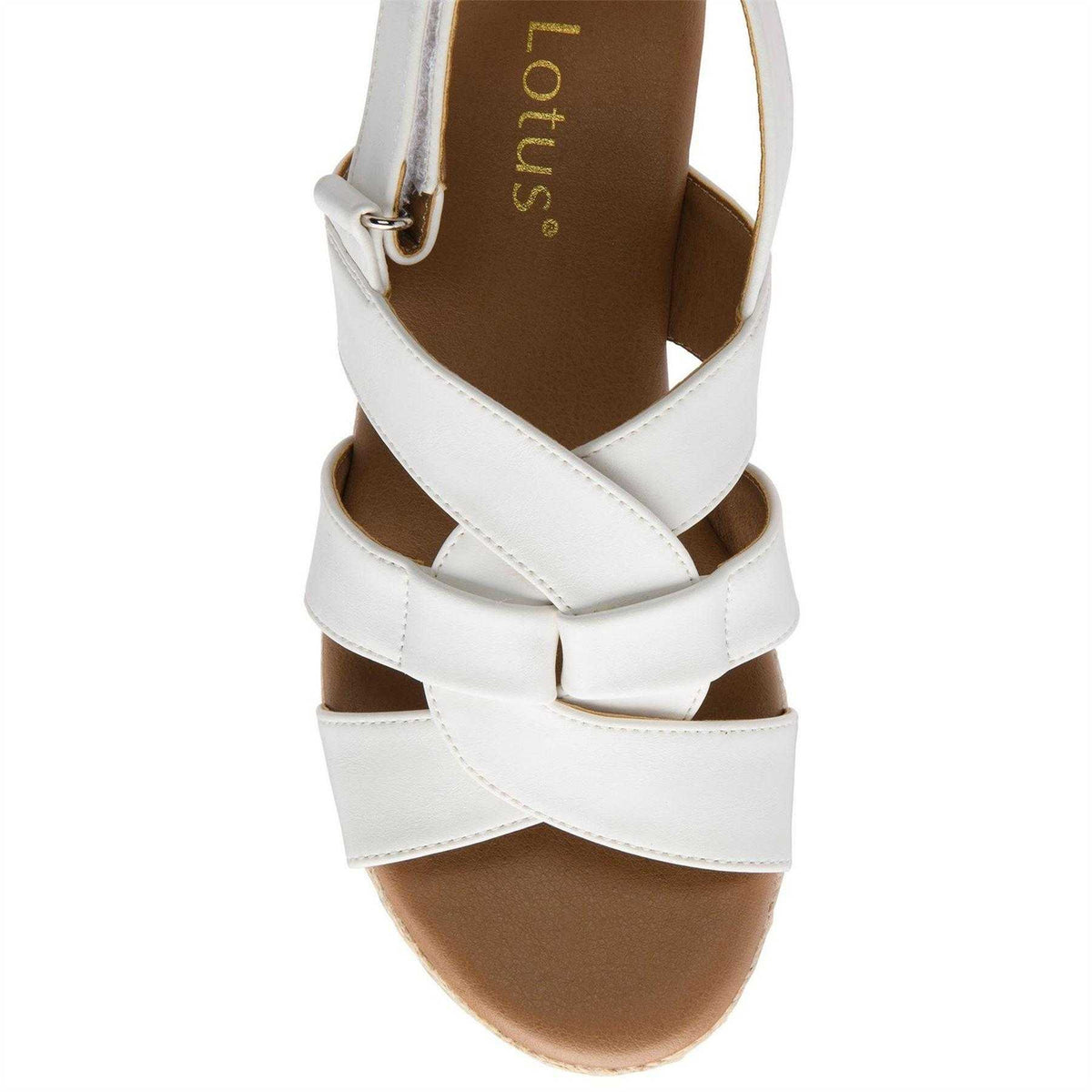 White - Pack Shot - Lotus Shoes Womens-Ladies Reina Criss-Cross Wedge Sandals