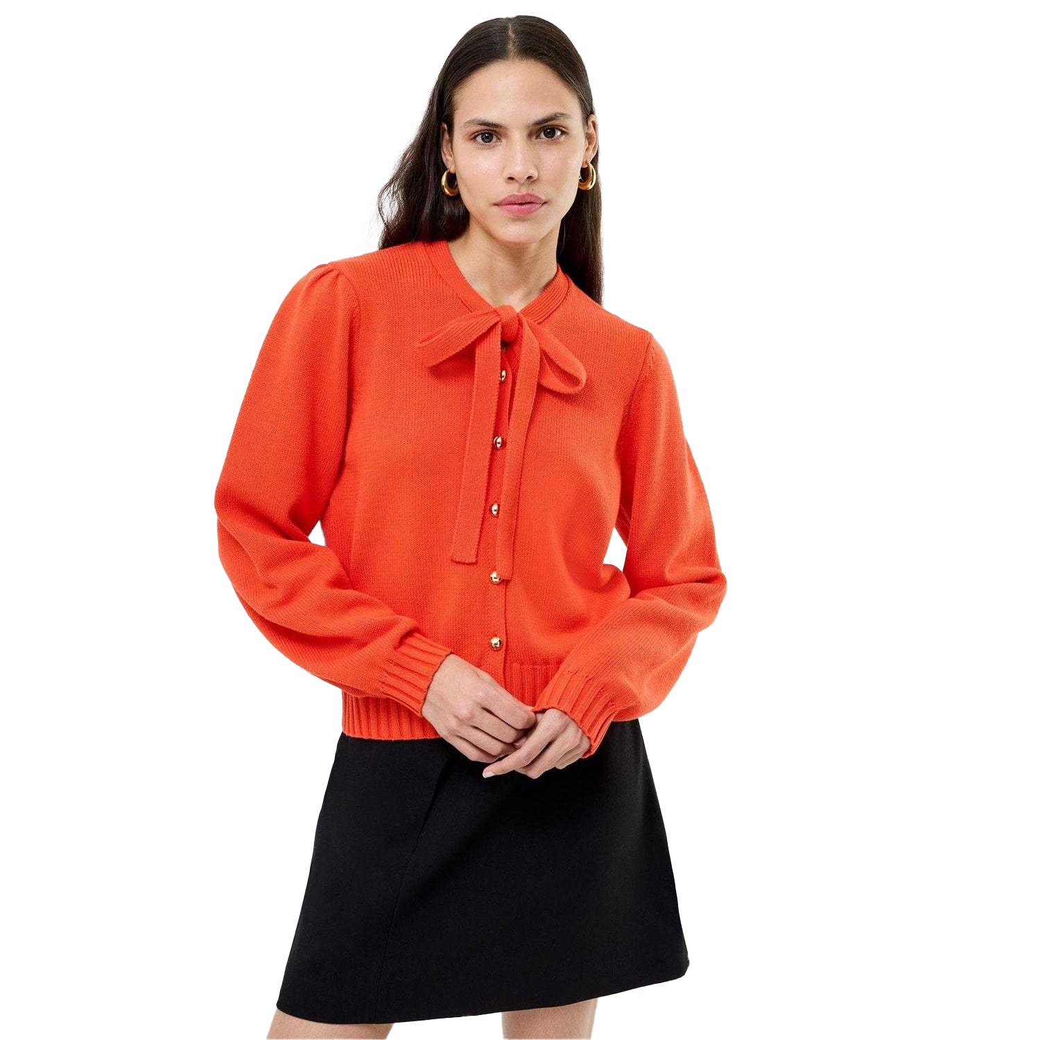 Orange - Side - French Connection Womens-Ladies Varli Puff Sleeve Cardigan