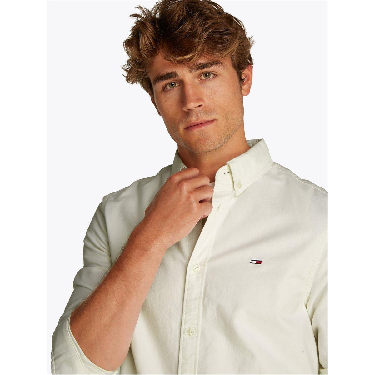 Ecru - Back - Tommy Jeans Mens Oxford Button-Down Regular Shirt