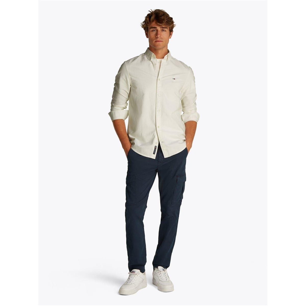 Ecru - Side - Tommy Jeans Mens Oxford Button-Down Regular Shirt