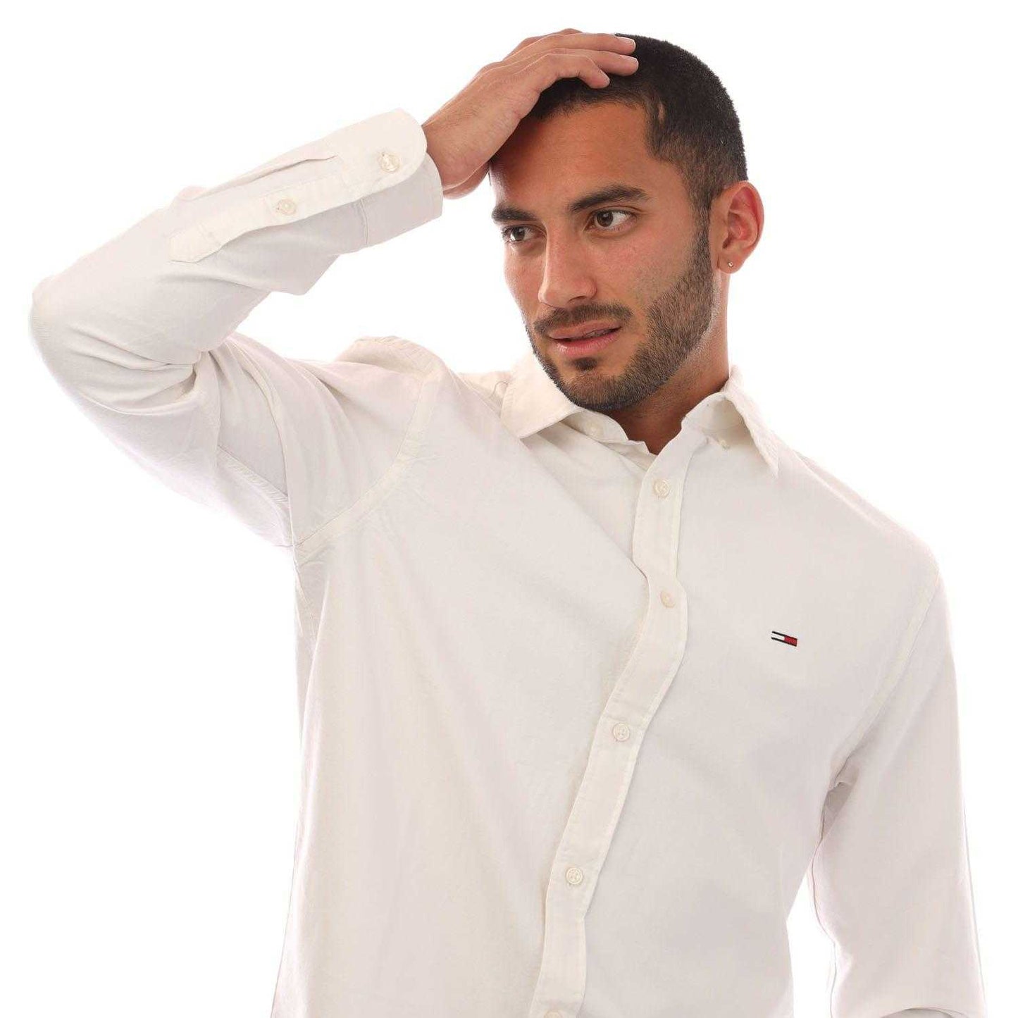 White - Side - Tommy Jeans Mens Oxford Button-Down Regular Shirt