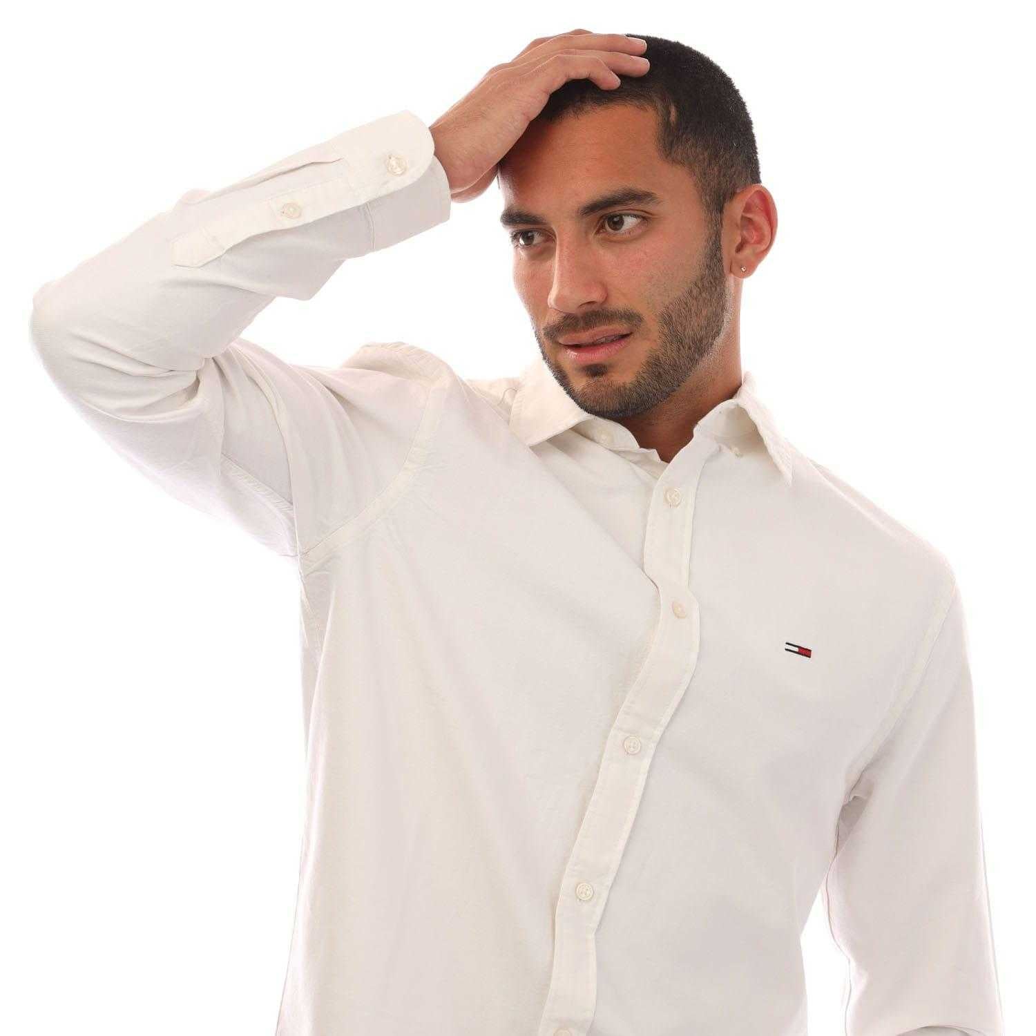 White - Side - Tommy Jeans Mens Oxford Button-Down Regular Shirt