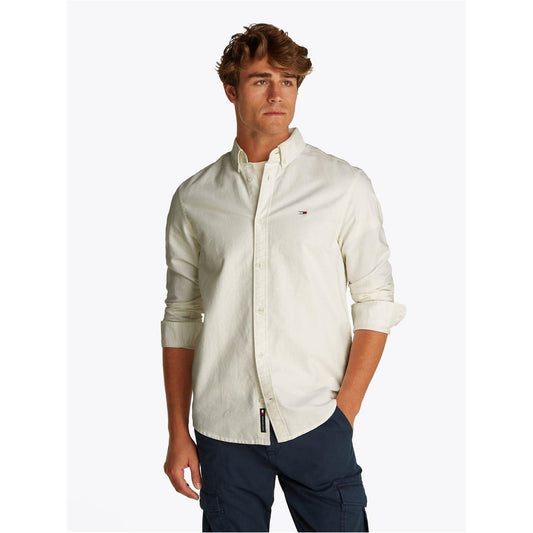 Ecru - Front - Tommy Jeans Mens Oxford Button-Down Regular Shirt