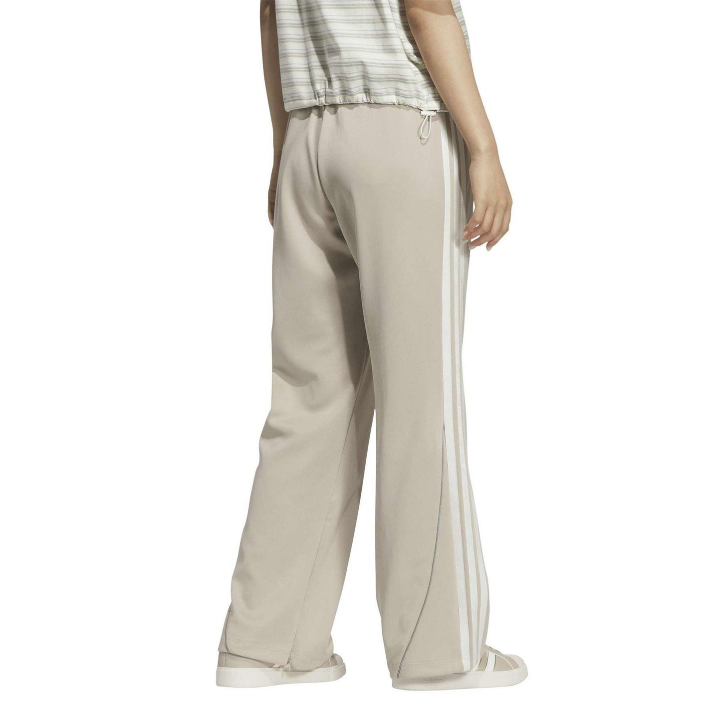Beige - Back - Adidas Womens-Ladies 3 Stripes Tracksuit Bottoms