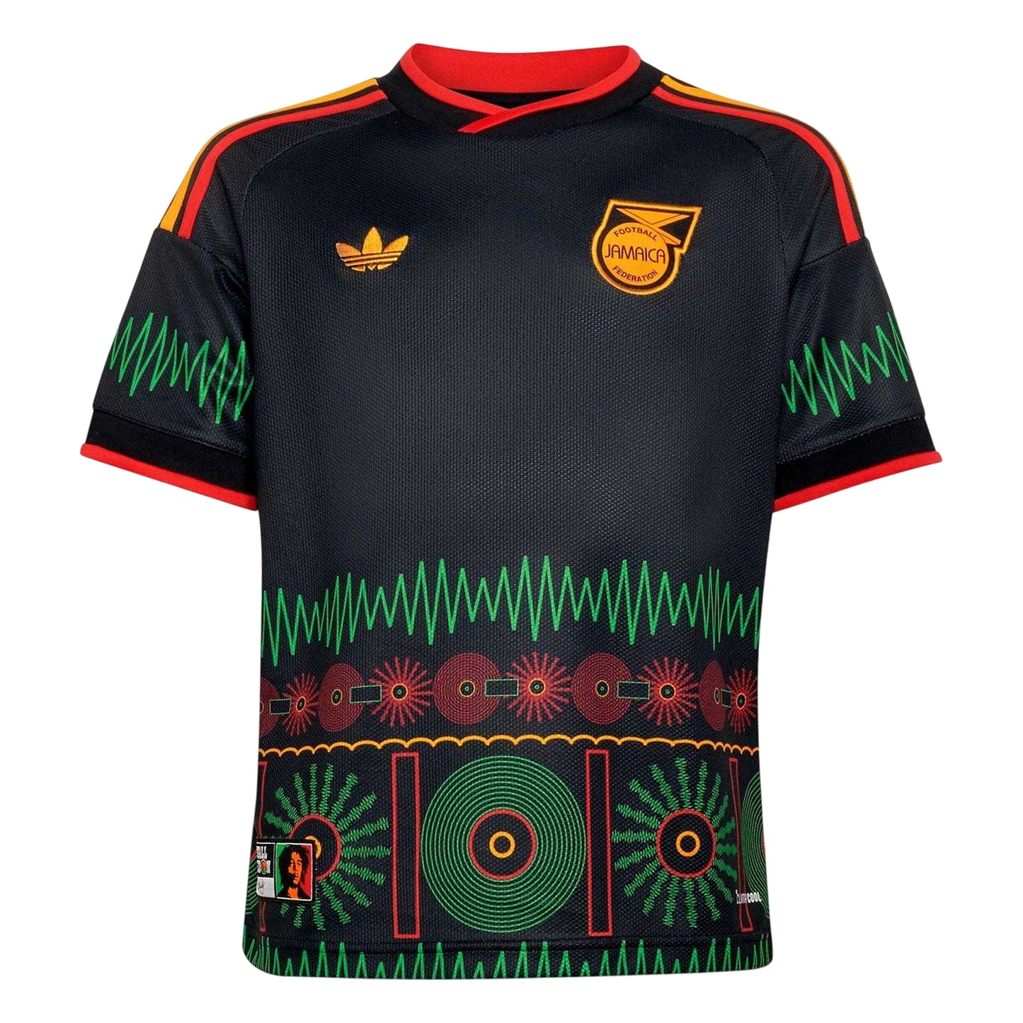 Black-Yellow - Front - Adidas Childrens-Kids Bob Marley 2026 Jamaica Away Shirt
