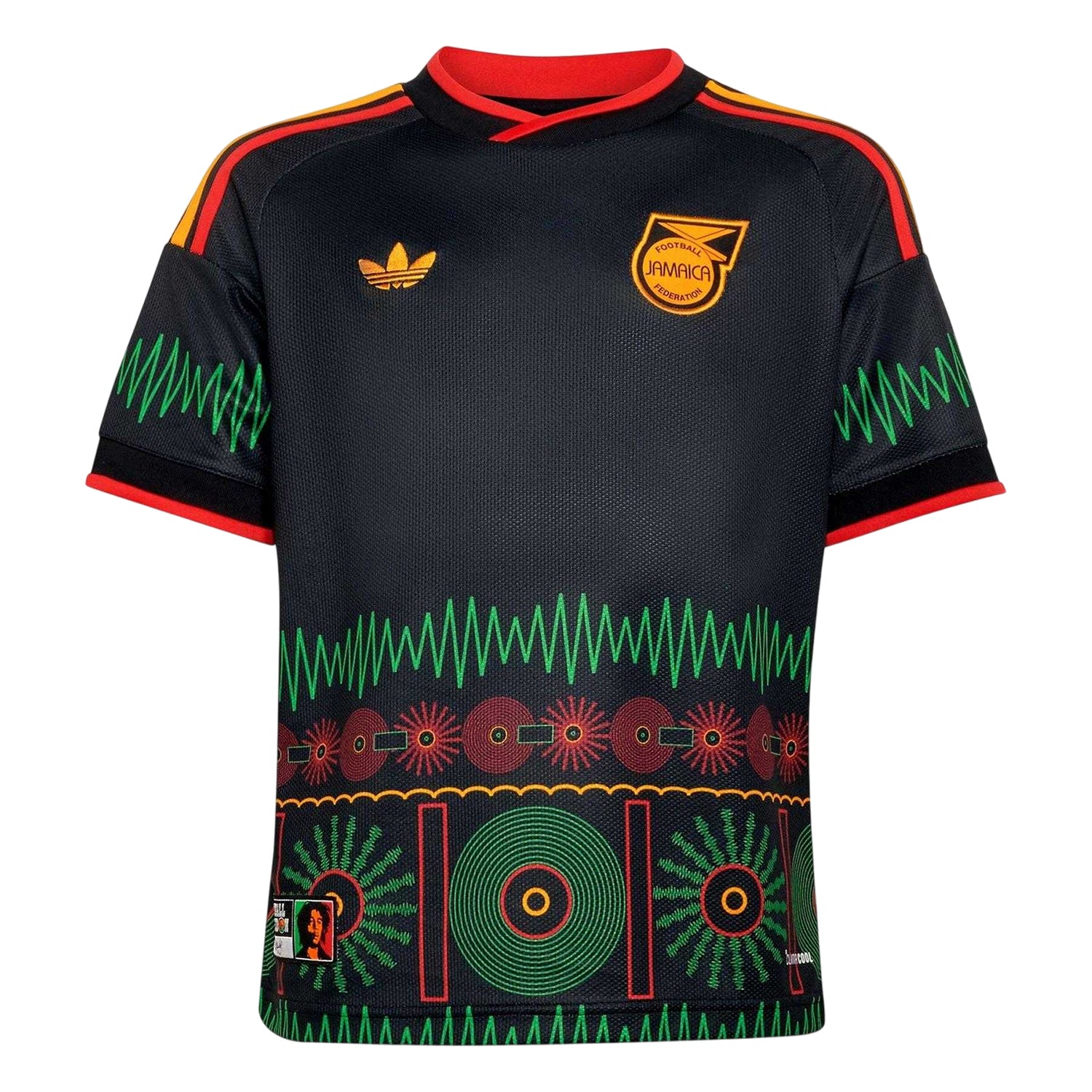 Black-Yellow - Front - Adidas Childrens-Kids Bob Marley 2026 Jamaica Away Shirt