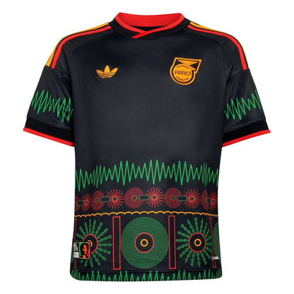 Black-Yellow - Front - Adidas Childrens-Kids Bob Marley 2026 Jamaica Away Shirt