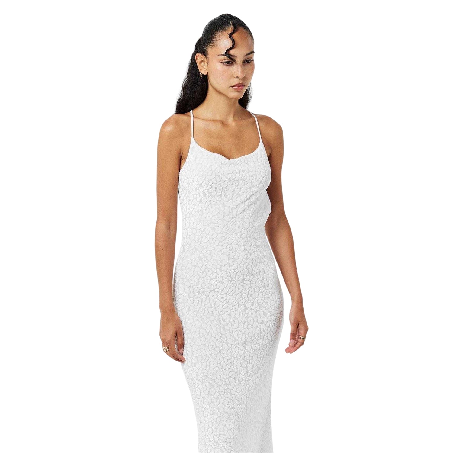 White - Side - Grace Jacob Womens-Ladies Leopard Print Maxi Dress