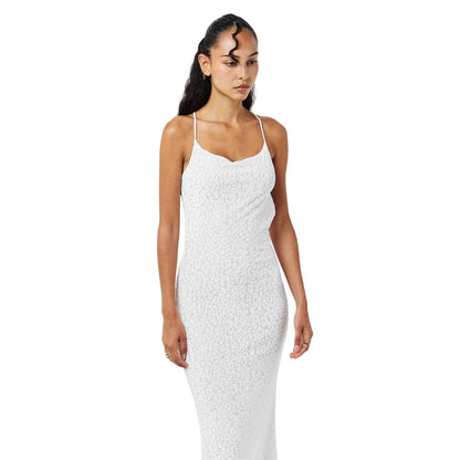 White - Side - Grace Jacob Womens-Ladies Leopard Print Maxi Dress