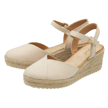 Natural - Side - Lotus Shoes Womens-Ladies Bronya Espadrille Wedge Sandals