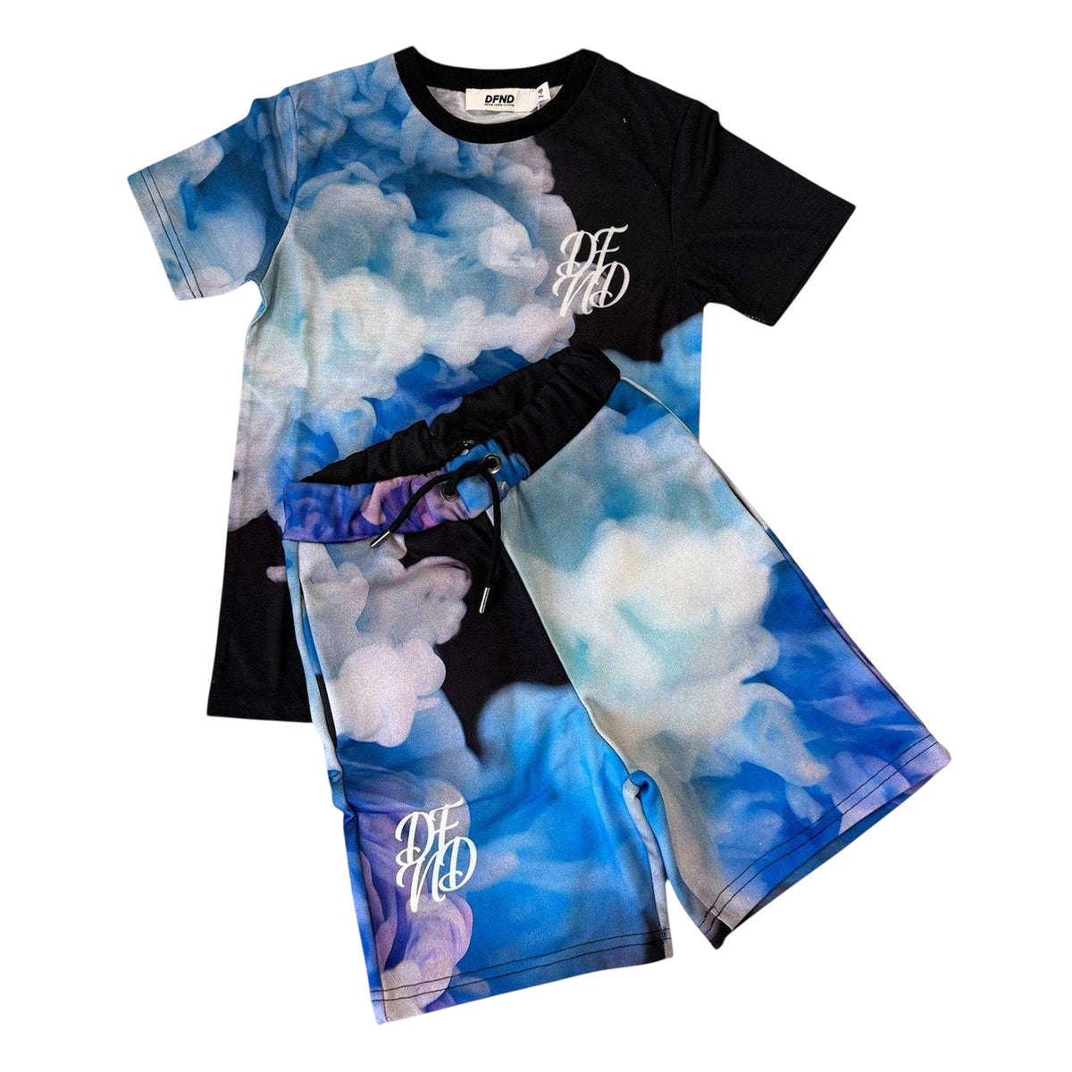 Multiple Choice - Side - DFND London Childrens-Kids Cloud Print T-Shirt & Shorts Set