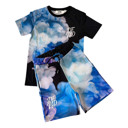 Multiple Choice - Side - DFND London Childrens-Kids Cloud Print T-Shirt & Shorts Set