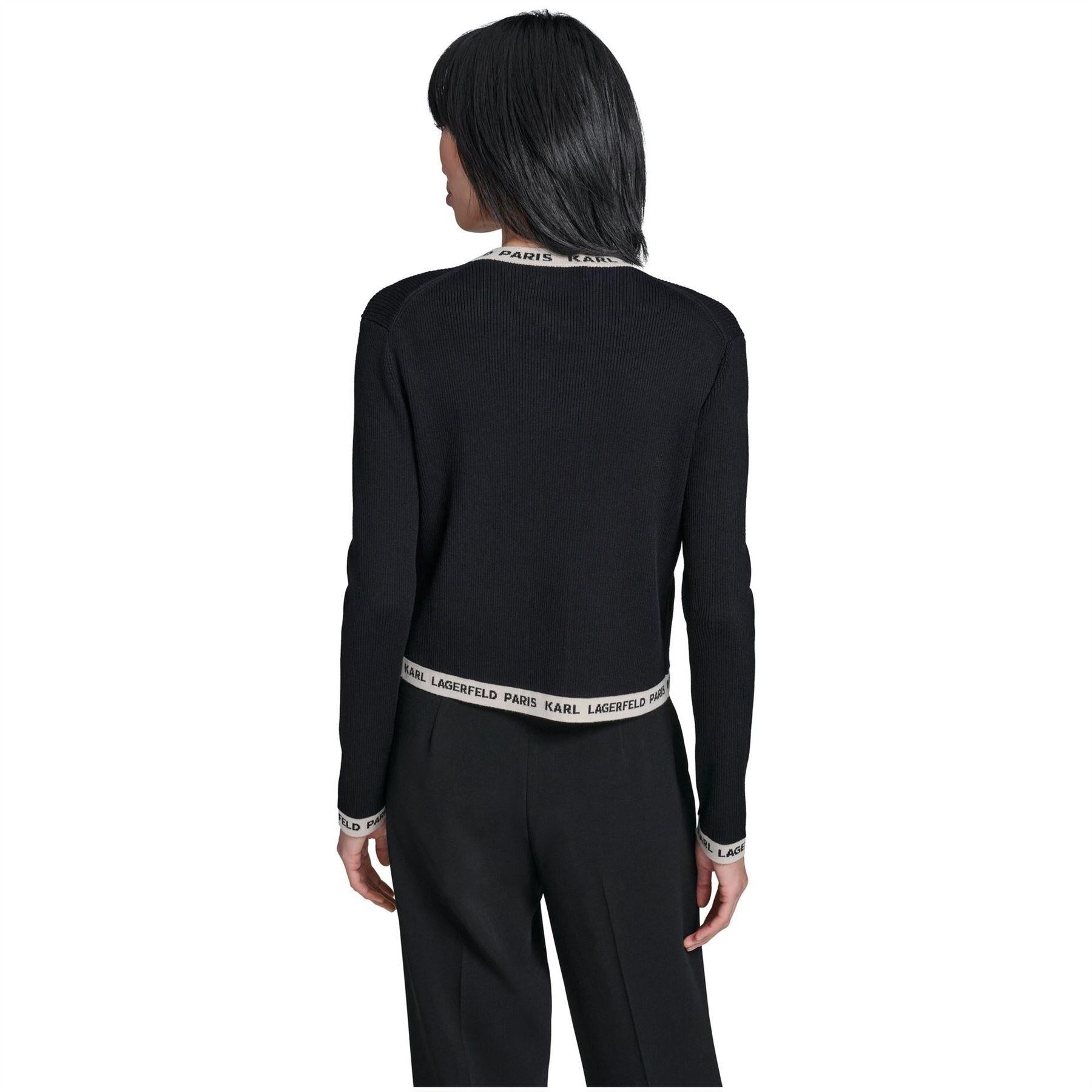 Black-Mocha Bisque - Back - Karl Lagerfeld Womens-Ladies Long-Sleeved Cardigan