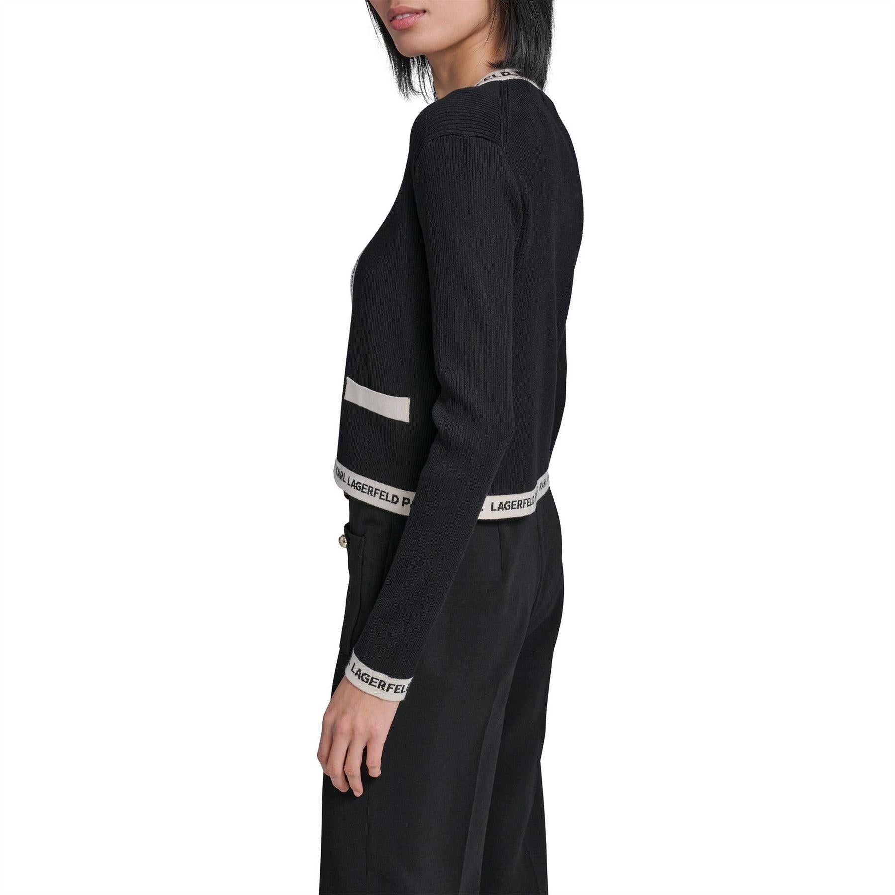 Black-Mocha Bisque - Side - Karl Lagerfeld Womens-Ladies Long-Sleeved Cardigan