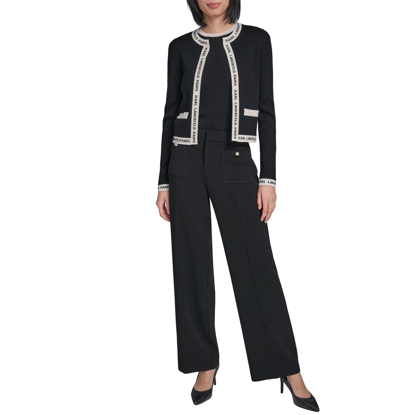 Black-Mocha Bisque - Lifestyle - Karl Lagerfeld Womens-Ladies Long-Sleeved Cardigan