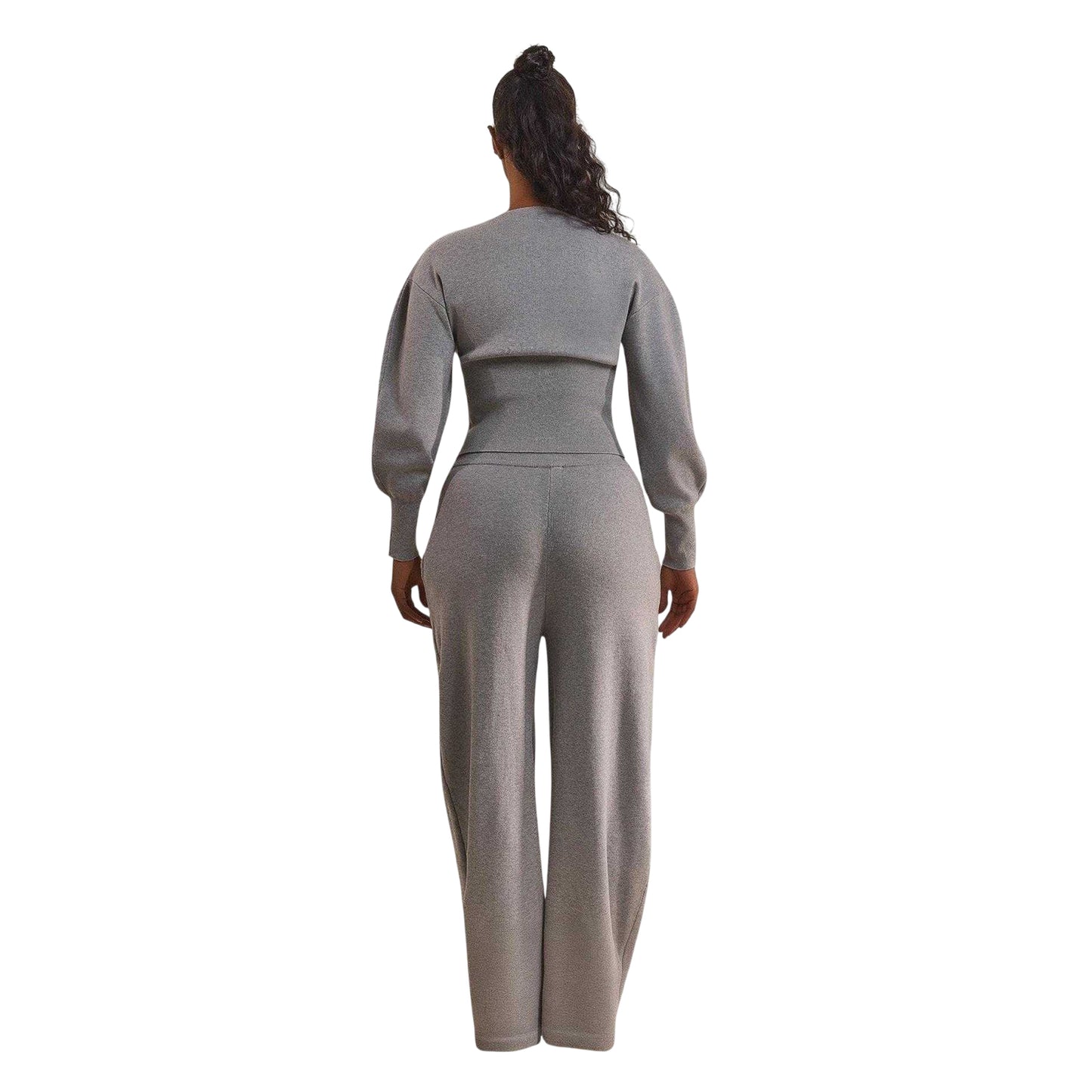 Grey - Back - Mars The Label Womens-Ladies Relaxed Fit Puff Sleeve Cardigan