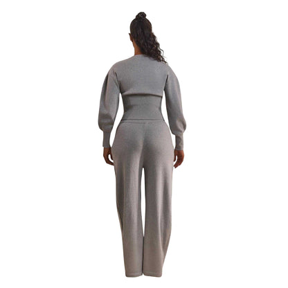Grey - Back - Mars The Label Womens-Ladies Relaxed Fit Puff Sleeve Cardigan